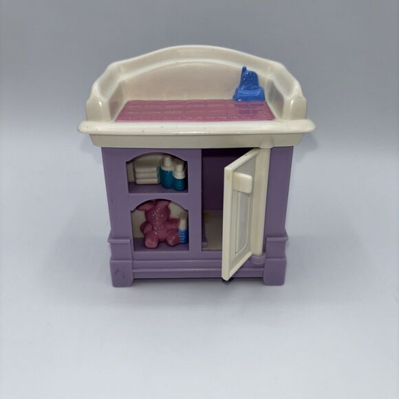 1999 Fisher-Price Loving Family Dollhouse 4" Baby Changing Table Nursery Purple - Picture 1 of 9